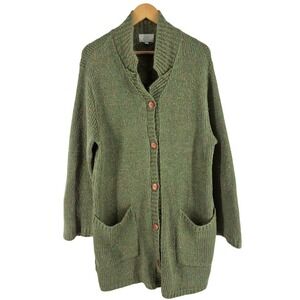 Soft Surroundings Green Marled Long Button Cardigan Sweater‎ Large